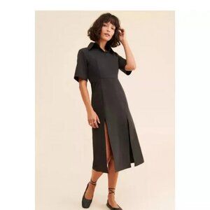 Ghospell Black Cotton Midi Dress